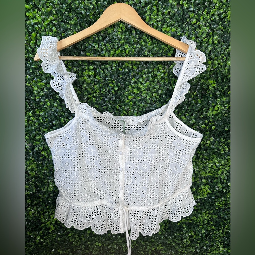 Nwt AE77 White Eyelet Lace Women Top
